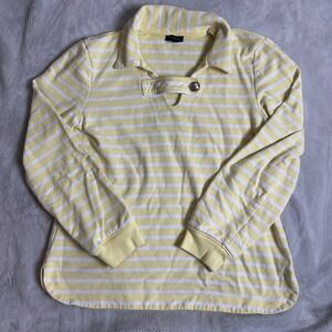 Talbots Striped Pullover Top Nautical Button Detail Yellow‎ White M